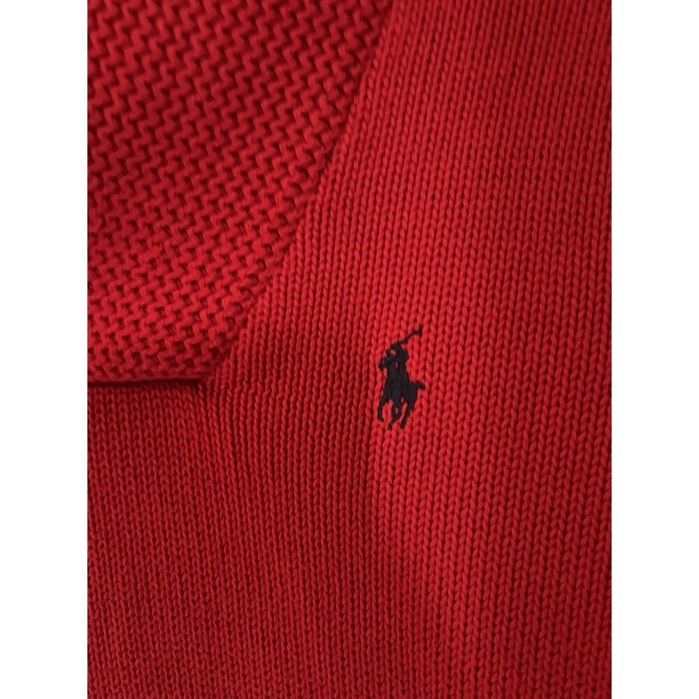 Vintage Ralph Lauren Red Shawl Collar Sweater Mens M Cotton Knit w/ Pony Logo